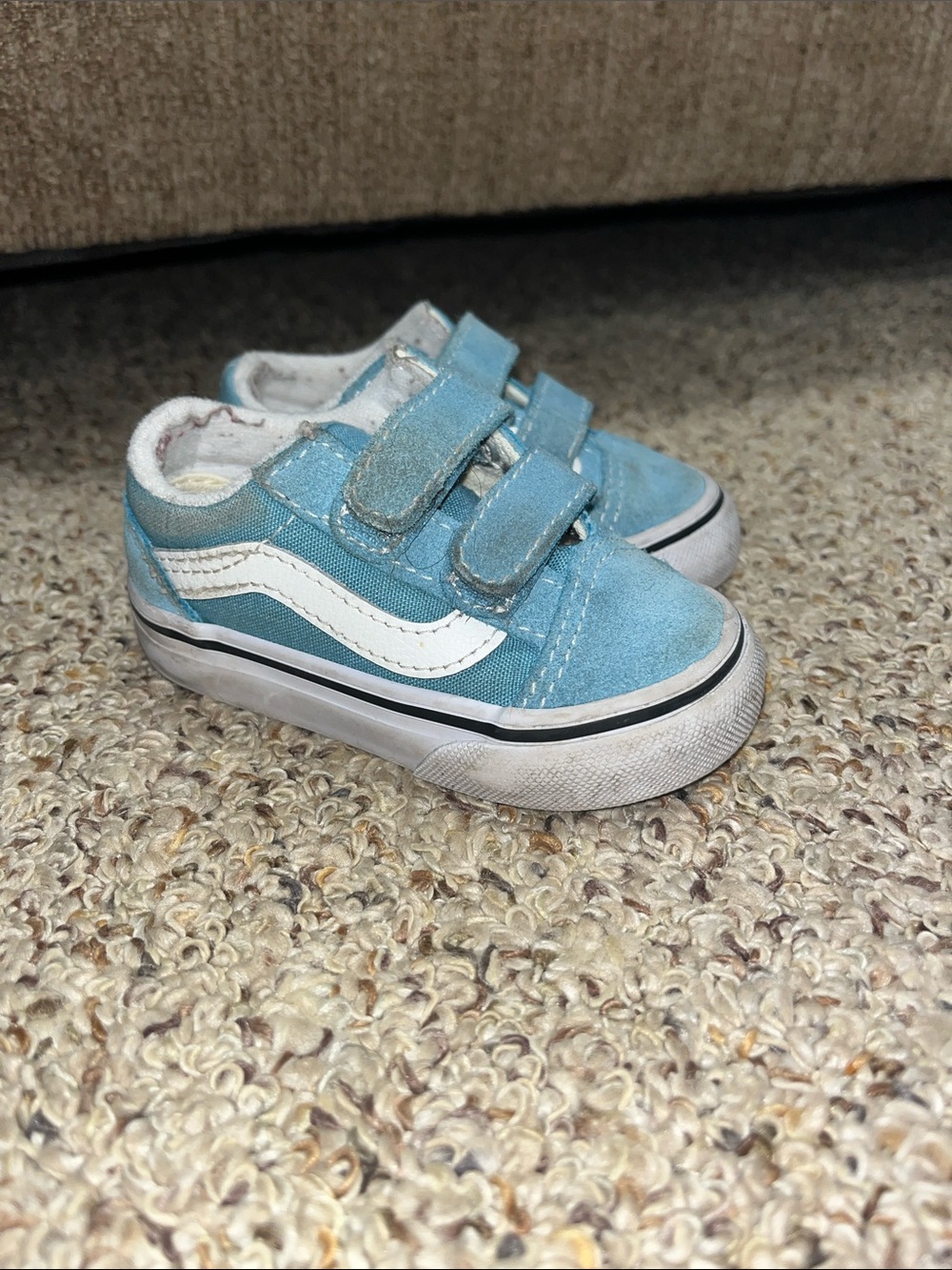 Vans Kids Velcro Sneakers in Light Blue with White Stripe